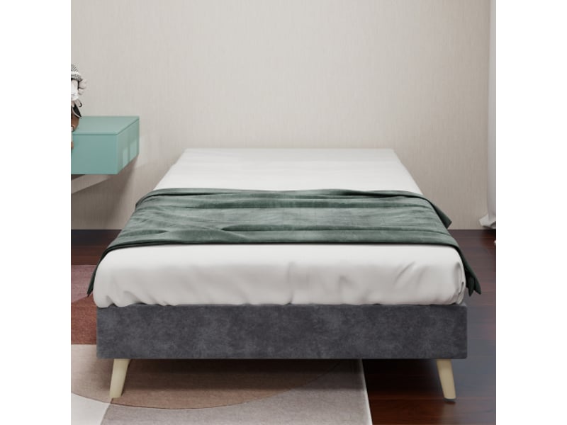  Lit coffre 90x200 cm, avec tête de lit vendue séparément, en tissu et métal, gris, sans matelas  - Conforama B