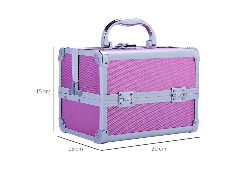  Trousse de maquillage professionnelle portable, 3 compartiments, miroir, 2 clés, pour bijoux manucure voyage, 20 x 15 x 15 cm, rose  - Conforama E