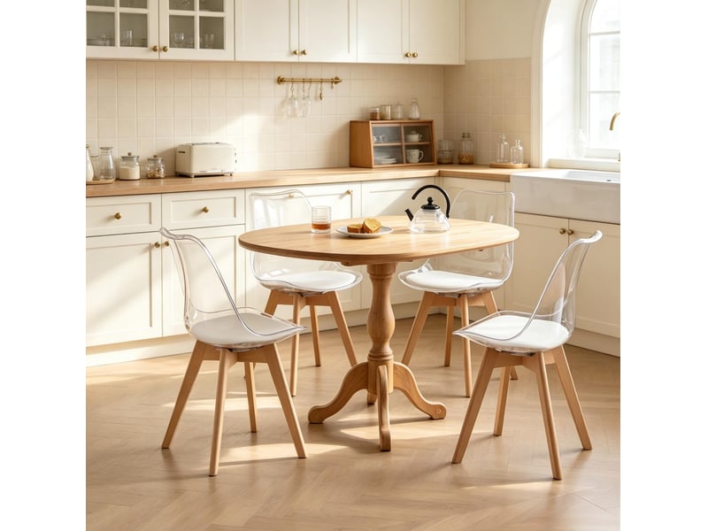 Lot de 4 chaises de salle à manger modernes en plastique et bois, assise blanche - Conforama B