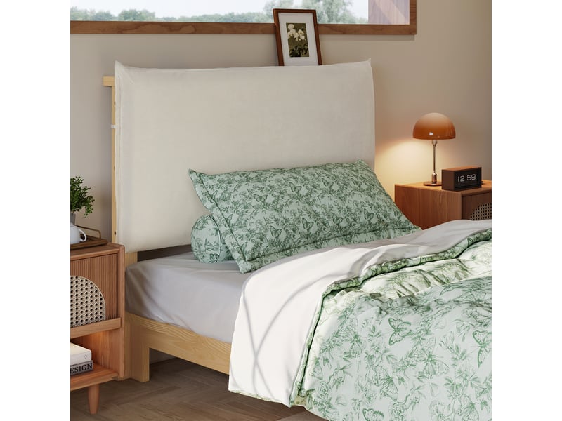  Lit en bois et tissu naturel 90 x 200 cm  - Conforama E