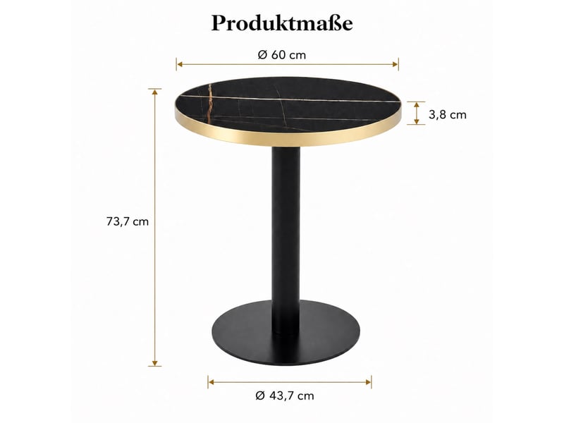  Table d’appoint ronde à plateau effet marbre - lpospi - pied central en métal noir et or, mdf noir 60 × 73,7 cm  - Conforama D