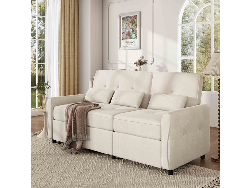 Canapé convertible 3 places 176x148x83 cm, canapé-lit extensible 3 en 1 avec dossier réglable 3 positions, repose-pieds intégré,tissu chenille-beige - Conforama D