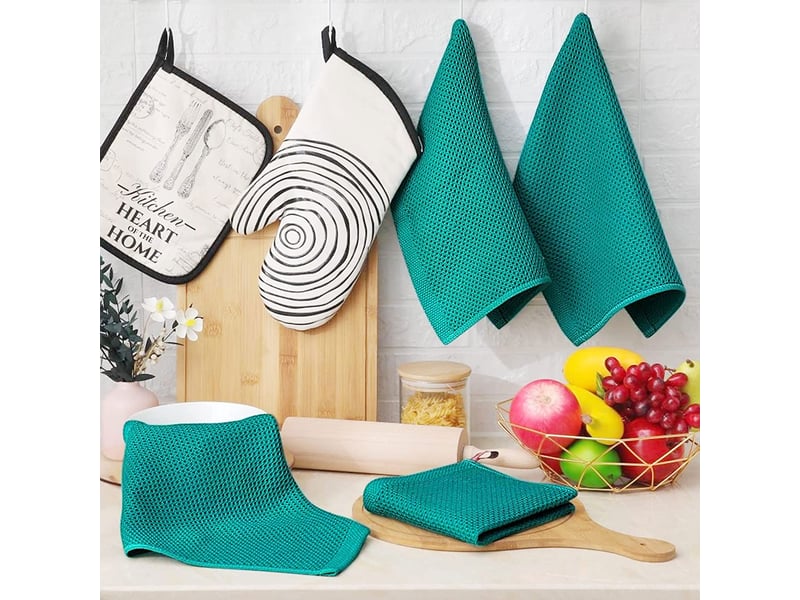  Lot de 6 torchons de cuisine,meulva,34x35x1 cm,nid d’abeille,coton,vert foncé  - Conforama B