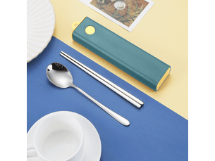 Ensemble de baguettes et cuillères en acier inoxydable réutilisables, manches longs, étui, style coréen, idéal pour voyages, bureau, restaurants
