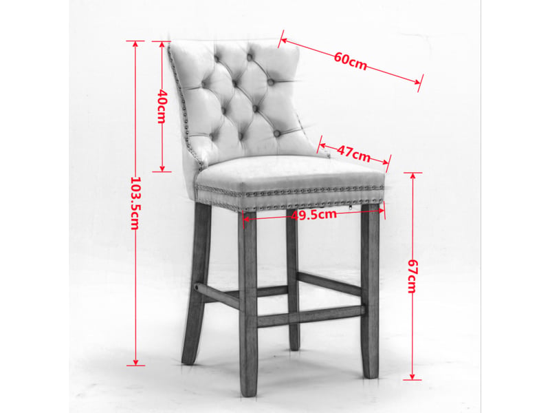  Tabourets de bar de2002gy gris lot de 2 en velours capitonné avec pieds bois et clous chrome  - Conforama C