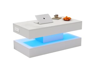 Table basse de salon 100x50x56cm avec led, espace de rangement, levage, style de design, aggloméré, blanc