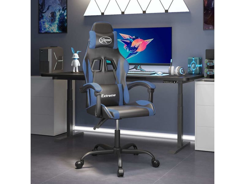  Chaise de jeu, chaise gaming, fauteuil de jeu pivotante noir et bleu similicuir cf27878  - Conforama B