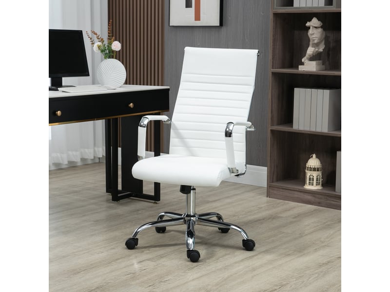  Fauteuil de bureau ergonomique en similicuir, pivotant et à bascule, 54 x 62 x 104-114 cm, blanc  - Conforama D