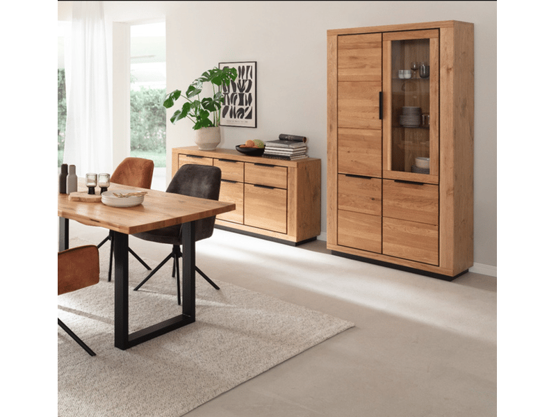  Vitrine 4 portes coloris chêne massif huilé - longueur 107 x hauteur 200 x profondeur 40 cm  - Conforama B