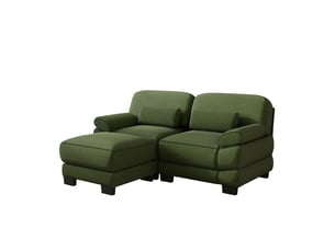 Canapé d'angle 2 places en l avec 1 pouf, cordon cord, coussin lombaire, assise profonde, style minimaliste moderne, vert, pour salon et appartement