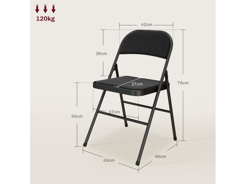  Lot de 4 chaises pliantes 45x46x78 cm en métal noir, muni de repose-pieds, assise et dossier rembourrés  - Conforama C