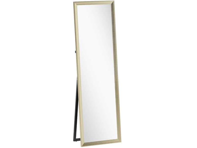 Miroir simple avec support rabattable, pose au sol ou murale, cadre texturé aspect métal, plastique doré, 50 × 160 cm - Conforama A
