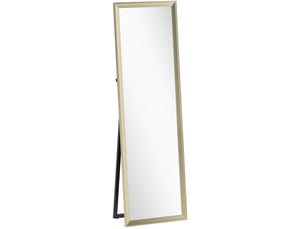 Miroir simple avec support rabattable, pose au sol ou murale, cadre texturé aspect métal, plastique doré, 50 × 160 cm