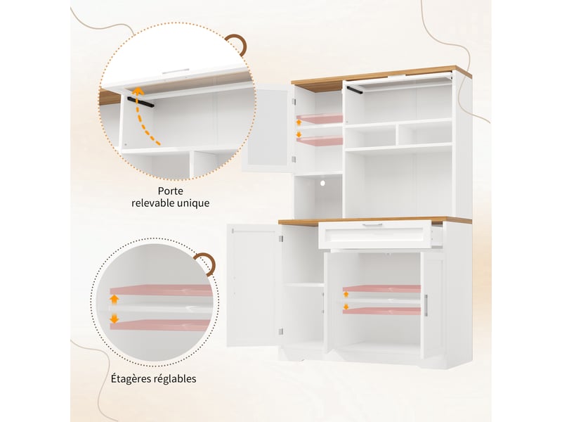  Meuble de cuisine muvano, buffet haut de cuisine avec vitrine, led, blanc, 104 × 40 × 180 cm  - Conforama E