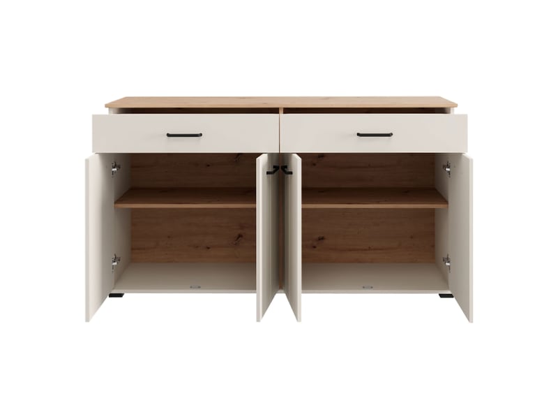  Buffet quarna, meuble 3 étagères, 156x40x86h cm blanc crème Quarna - Conforama E