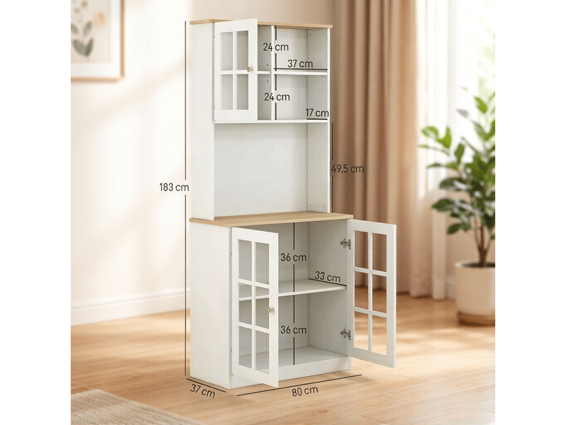  Meuble de cuisine blanc et chêne clair muvano, vitré avec plan de travail, 80 × 37 × 183 cm  - Conforama W