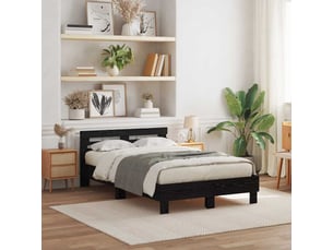 Lit adulte, lit semi-double, cadre de lit chêne noir 135x190cm bois d'ingénierie cf6074