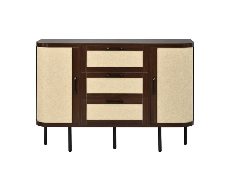  Buffet 2 portes 3 tiroirs façade tressée mdf coloris noyer 120 x 40 x 82 cm  - Conforama A