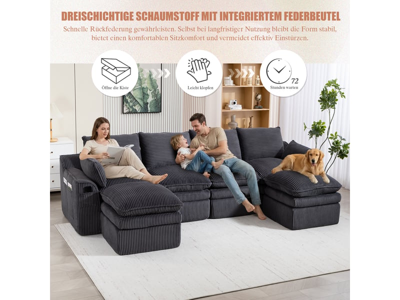 Canapé d'angle panoramique fixe 4 places tissu gris canapé compressible - Conforama E