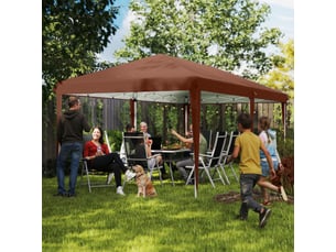 Tonnelle pliable 6x3 m avec hauteur reglable 3 niveaux, armature en acier, anti-uv, sac de transport, marron