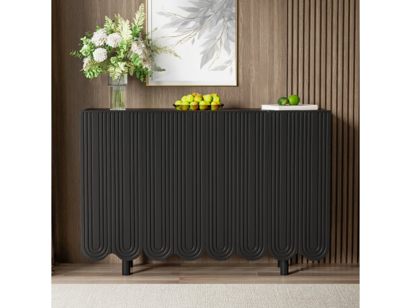 Buffet cuisine, 120 x 37.5 x 80.8 cm, 4 portes en forme de goutte, avec moulées et charnières à tampon, noir - Conforama D
