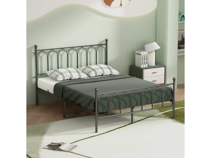  Lit métal 140 × 200 cm 2 places avec rangement sous le lit et structure stable, sans matelas, noir  - Conforama C