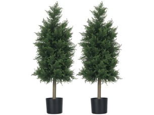 Lot de 2 cèdres artificiels en pots en plastique pp, plantes artificielles en acier et ciment avec feuilles en pe, 38 x 12,5 x 90 cm, vert
