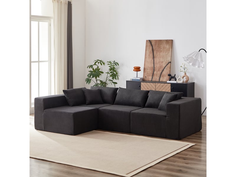 Canapé d'angle modulable 264 cm – velours côtelé beige, 4 pièces, mousse confortable – grand salon - Conforama B