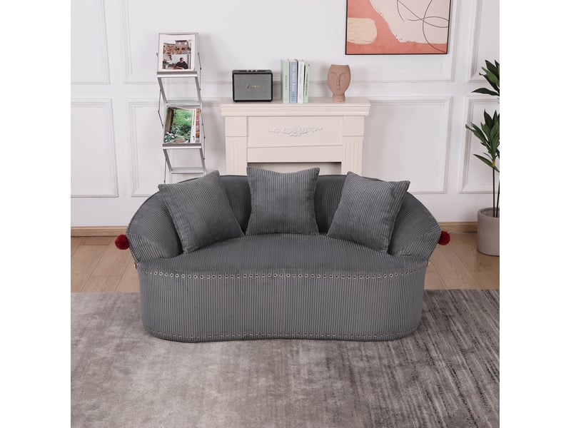  Canapé 2 places arrondi en velours côtelé gris foncé 163x93x68 cm  - Conforama B