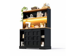 Meuble haut de cuisine avec rangement et vitrine, meuble bar avec éclairage led rgb, prises usb, 120 x 40 x 150 cm, noir