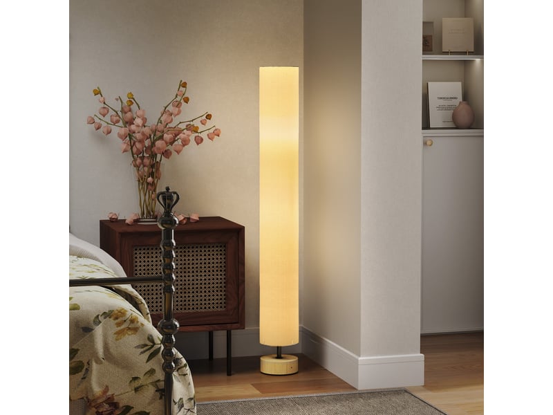  Lampadaire sur pied de salon avec abat-jour en lin, interrupteur à pied, 2 x douille e27, beige, 120 cm  - Conforama D