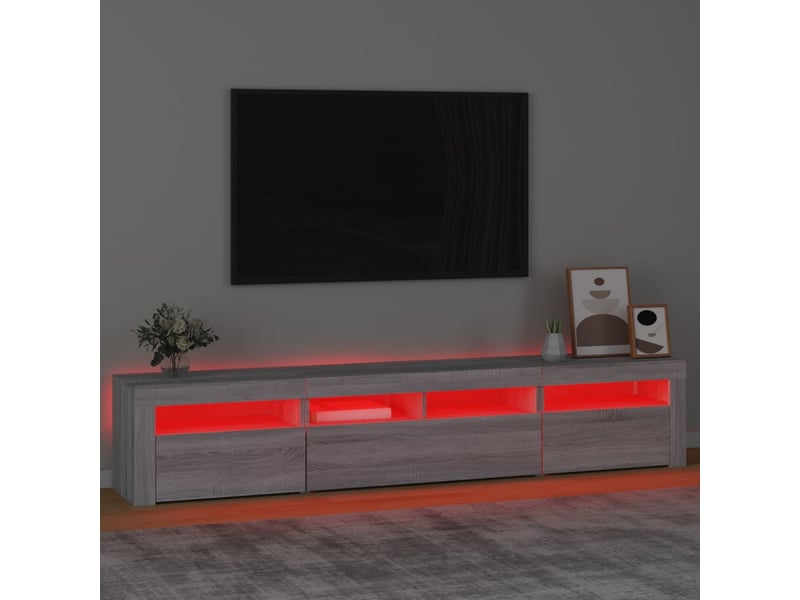  Meuble tv - banc tv - meuble de rangement avec lumières led sonoma gris 210x35x40 cm  - Conforama E