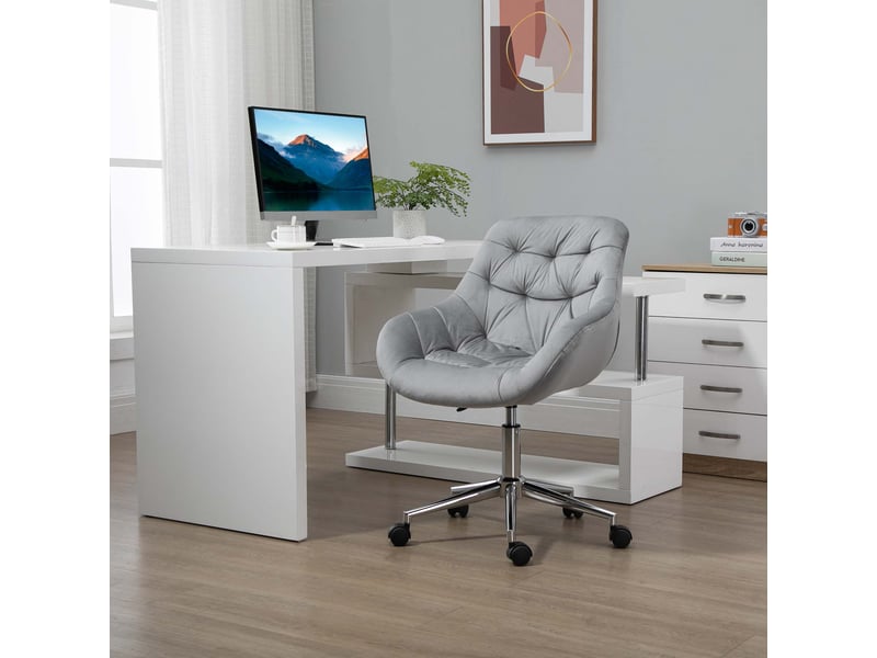  Fauteuil de bureau pivotant ergonomique à hauteur réglable et roulettes, revêtement en velours, 59 x 58 x 80-90 cm, gris  - Conforama D