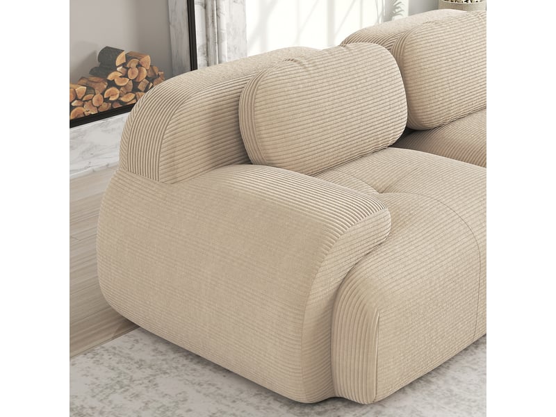  Canapé d’angle en velours côtelé beige, 4 places, 388 cm, panoramique, modulable W3325S00040 - Conforama W