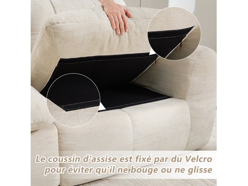  Canapé modulable en u 3 places sans cadre avec 2 ottomans, en chenille beige  - Conforama E