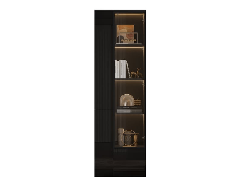  Vitrine avec porte vitrée, tiroir, rangements ouverts et éclairage led réglable pour salon, noir 50 × 35 × 160 cm  - Conforama A
