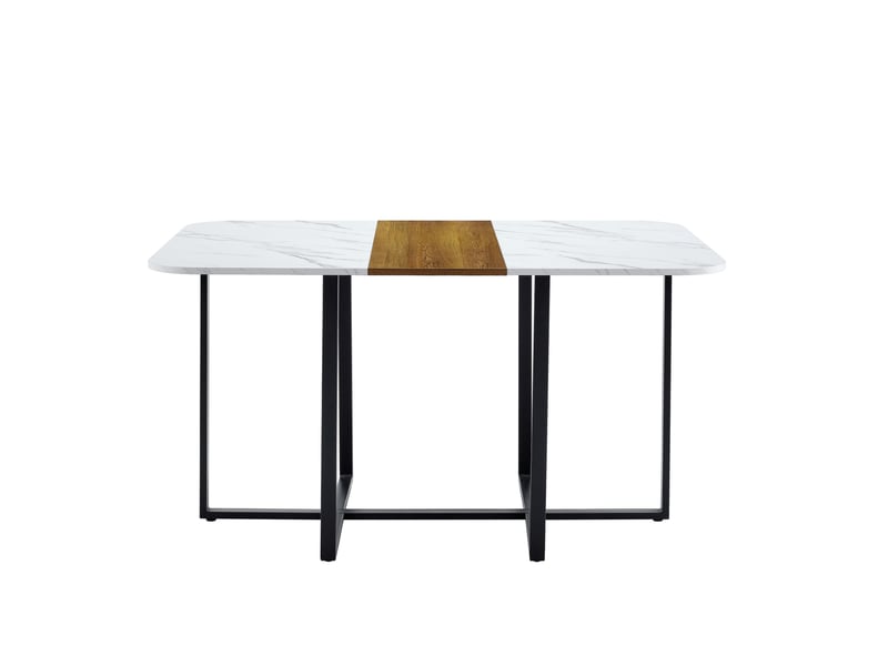 Table de salle à manger pour 4 à 6 personnes avec piètement croisé en métal, plateau mdf effet marbre et bois noir - Conforama C