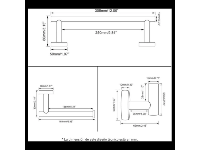 Valaz accessoires de salle de bain en acier brossé porte-serviettes 30 cm + cintre + dérouleur papier toilette - 1 cintre - Conforama B