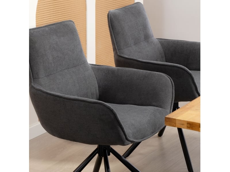  Lot de 2 chaises de salle à manger 67x64x87 cm en métal gris foncé, pivotantes, doté d'accoudoirs  - Conforama E