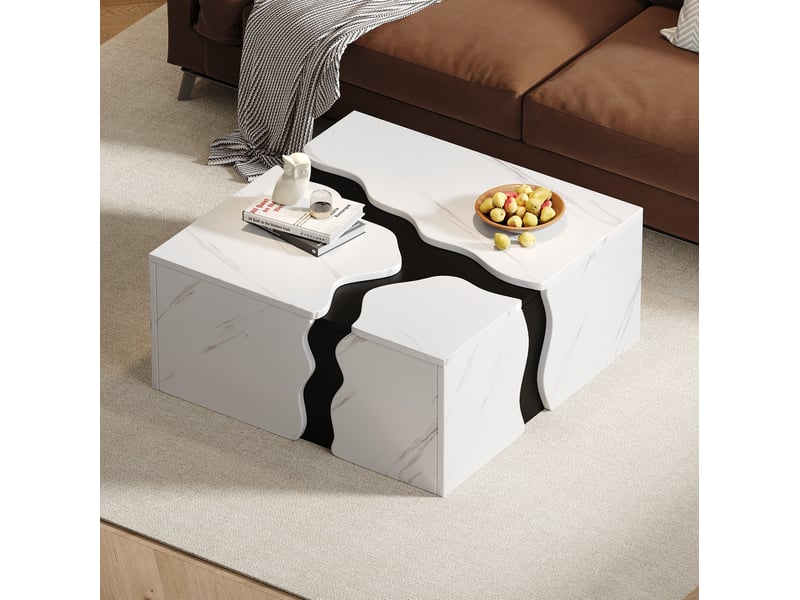  Table basse géométrique 70x70x31 cm blanche effet marbre avec 1 tiroir  - Conforama D