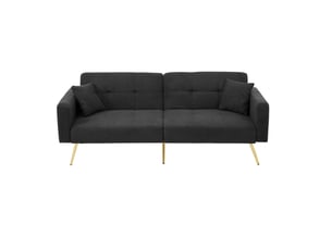 Canapé-lit convertible 175x64x72 cm en tissu sherpa gris foncé, dossier réglable 105°138°180°, pieds dorés et poches latérales.