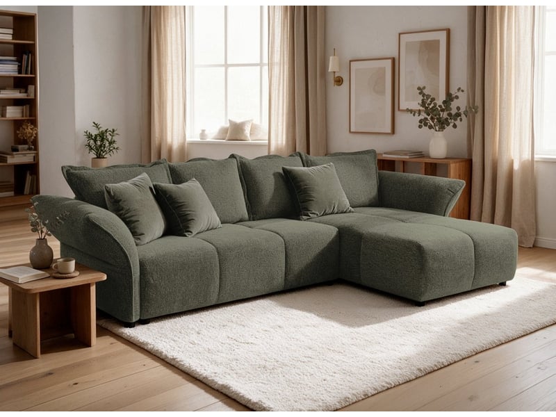  Canapé d'angle convertible réversible en velours tissé vert olive beline SF771-ANG-VEROL - Conforama B