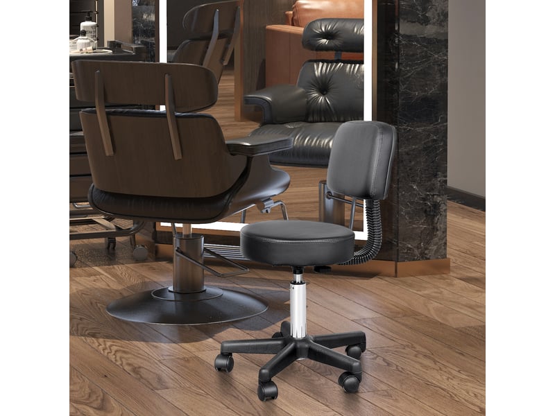  Tabouret à roulettes noir avec dossier hauteur réglable 72-84 cm pivotant 360° pour bureau salon massage spa  - Conforama D
