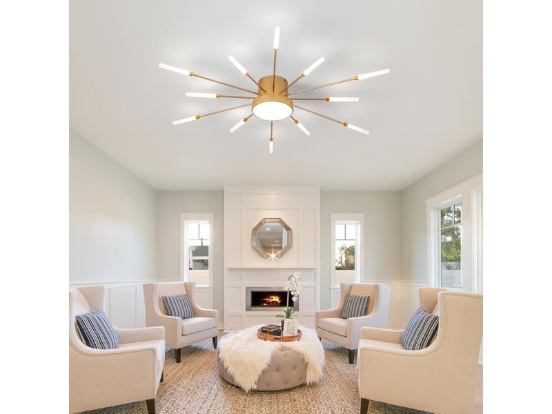  Plafonnier led moderne acrylique intérieur design or 12+1 tête  - Conforama D