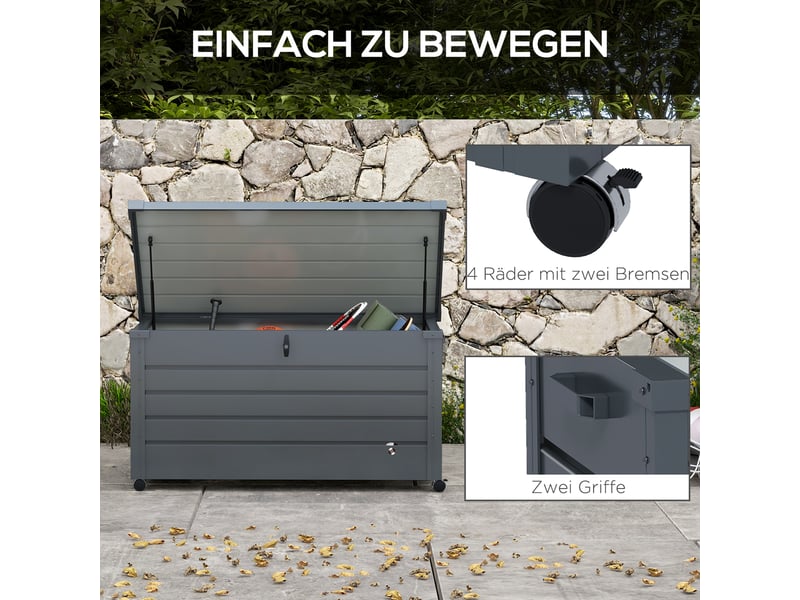  Coffre de jardin 311 l en acier galvanisé gris foncé 120 x 62 x 66 cm  - Conforama D