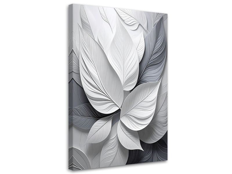  Toile imprimée, feuilles superposées dans des tons gris clair 70x100 1328138404 - Conforama A