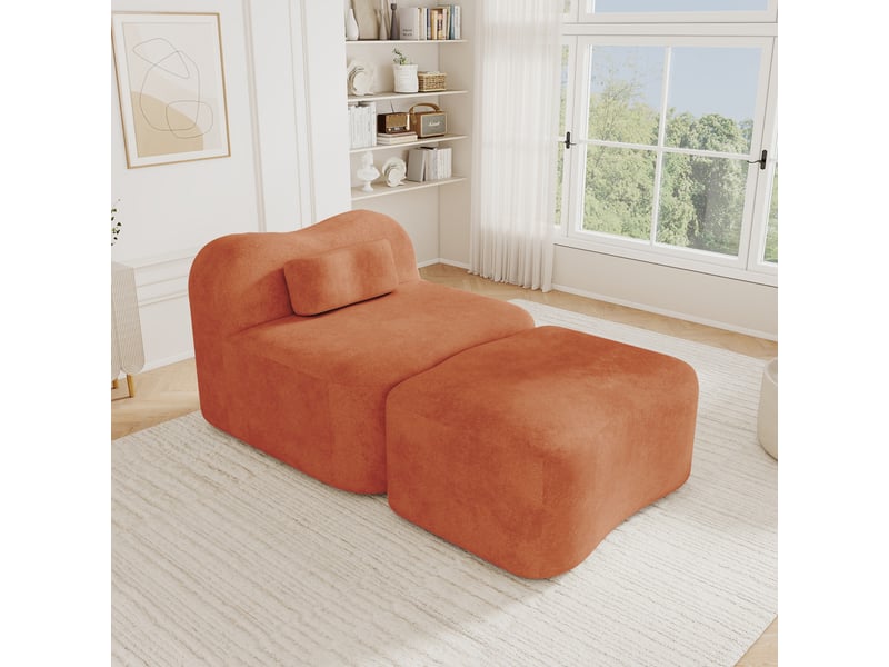 Canapé modulable, canapé 1 place, en tissu, orange, avec pouf, pour salon, chambre, adapté à l'espace de vie, appartement - Conforama A