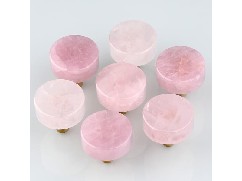  Lot de 4 poignées rondes en quartz rose, poignées en pierre curative avec base en laiton pour la décoration intérieure  - Conforama C
