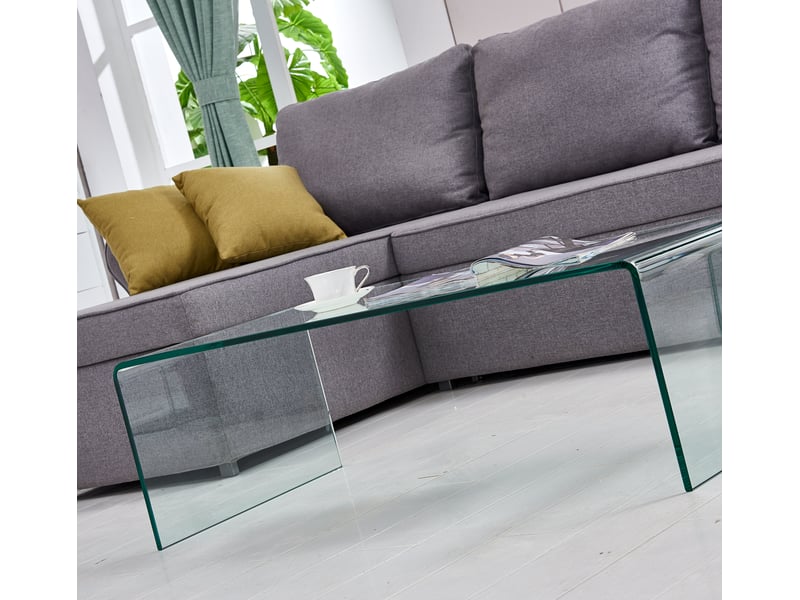 Table basse en verre trempé transparent courbé, 100 x 50 x 35 cm, table à thé transparente, clair, pour salon - Conforama R