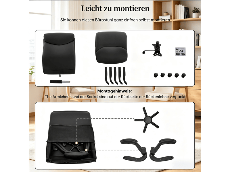  Fauteuil de bureau 47x50x113 cm ergonomique pivotant métal polyuréthane (pu) noir  - Conforama D